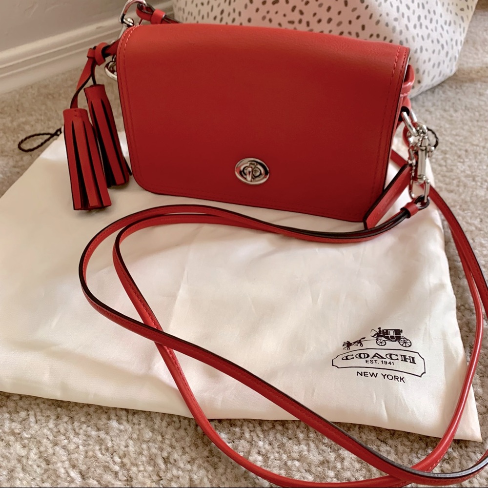 Coach Red Leather Flap Crossbody Bag